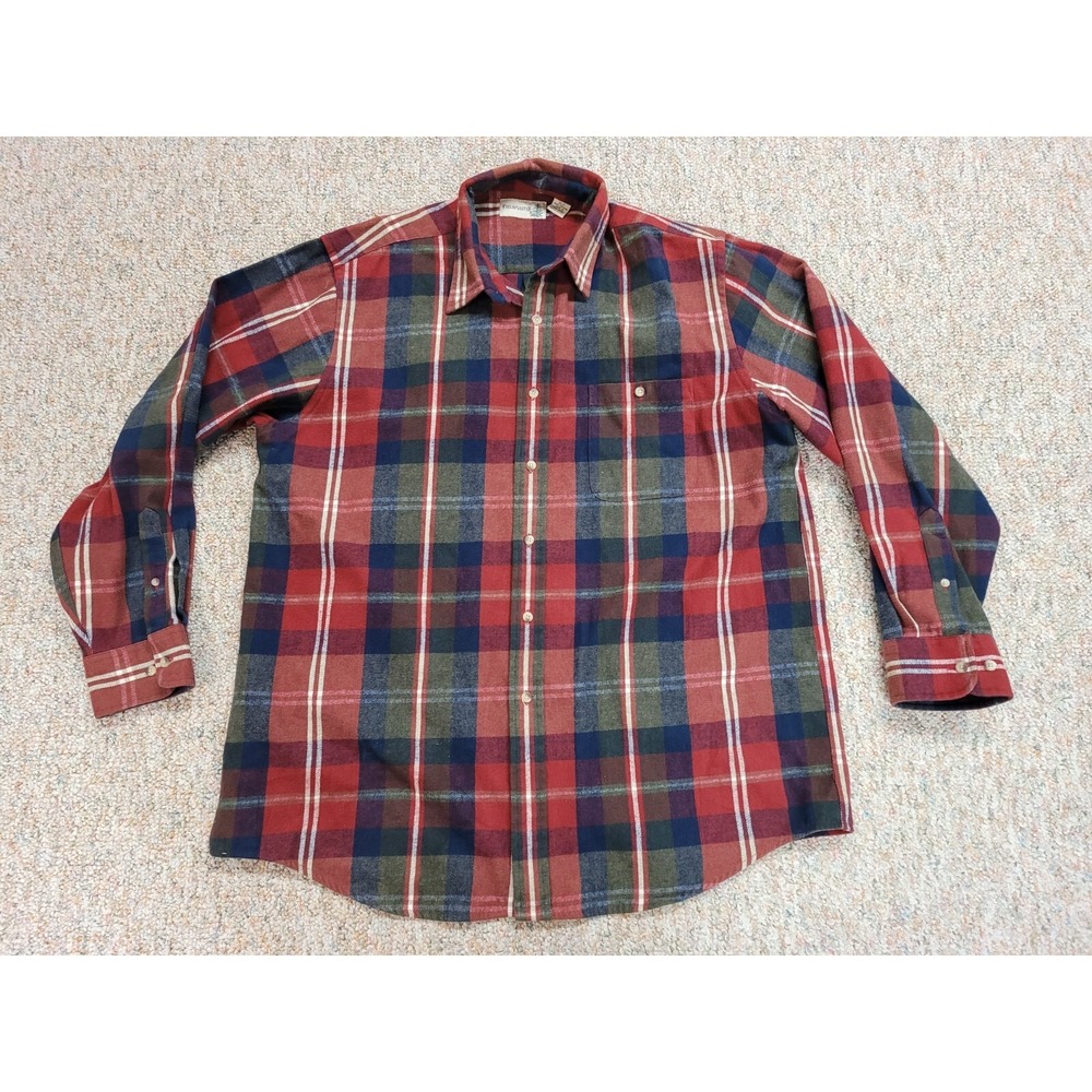 Fieldmaster Flannel Shirt Mens XLT Red Plaid Long Sleeve Heavy Cotton Vintage